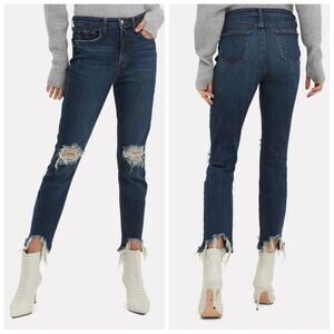 L'AGENCE Highline Distressed Skinny Jeans Size 24 High Rise Stretch Raw Hem Boho